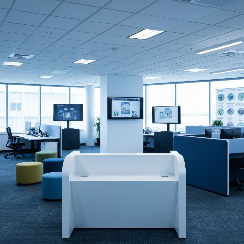 Modern corporate office with technology and education infrastructure for global digital innovation